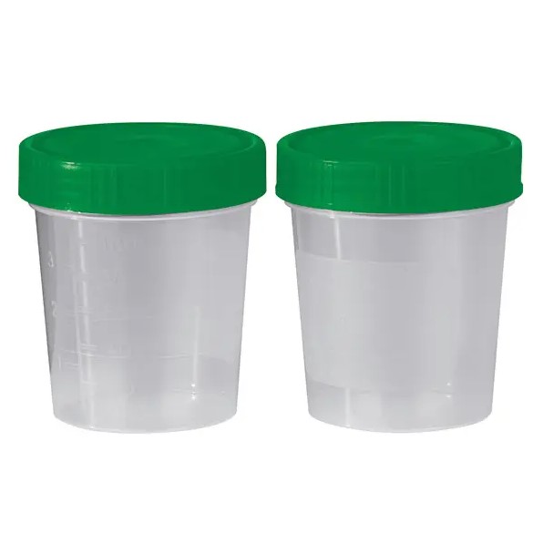 Urinbecher mit grünem Schraubdeckel 125ml, 100 Stück (4 x 25 Becher / 1 x 100 Deckel) Urinbecher mit grünem Schraubdeckel 125ml, 100 Stück (4 x 25 Becher / 1 x 100 Deckel)
