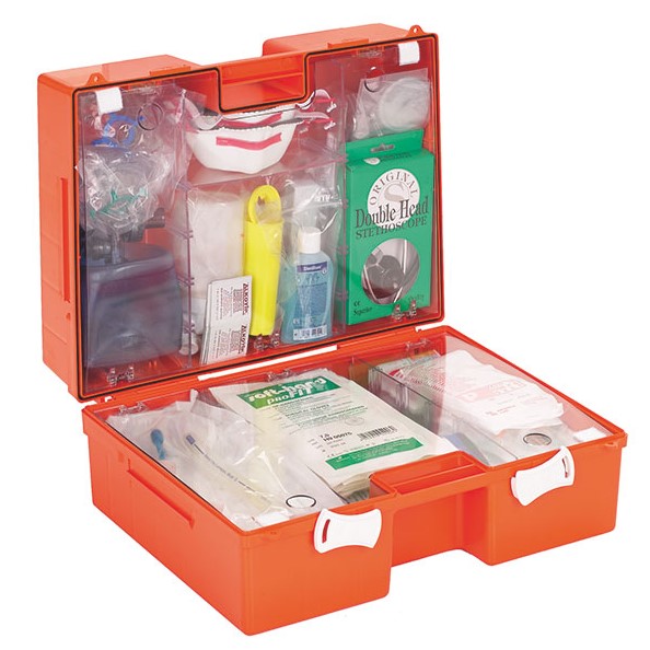 Lifebox® 1 DIN 13232, Notfallkoffer aus orangenem ABS Kunststoff, gefüllt