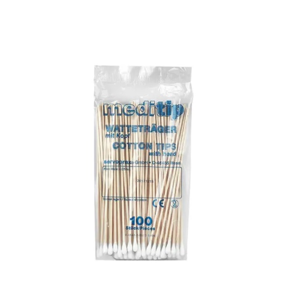 Watteträger 15cm mit kleinem Wattekopf Ø = 4mm, 100 Stück Watteträger 15cm mit kleinem Wattekopf Ø = 4mm, 100 Stück