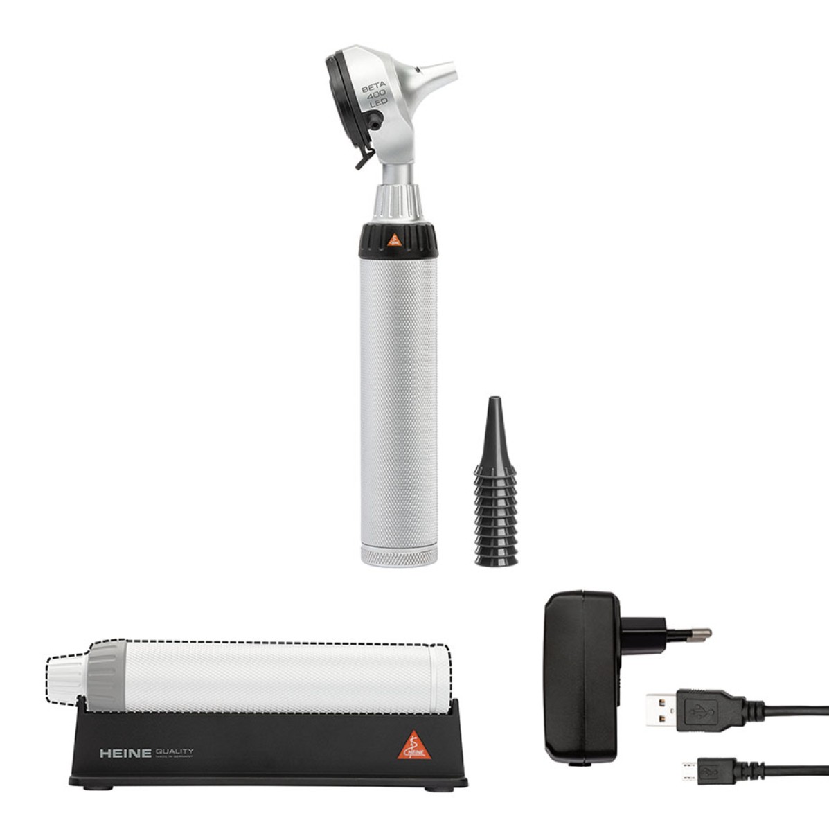 HEINE BETA 400 LED Fiber Optik (F.O.) Otoskop-Kit mit BETA4 USB Ladegriff mit USB Ladegriff