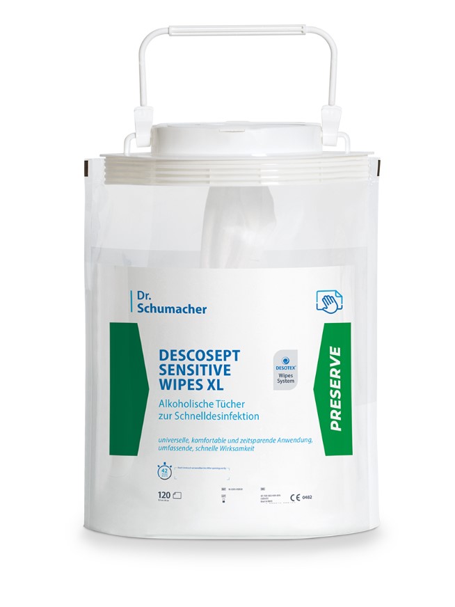 Descosept Sensitive Wipes XL 120 St. alkoholische Tücher zur Schnelldesinfektion im Standbodenbeutel