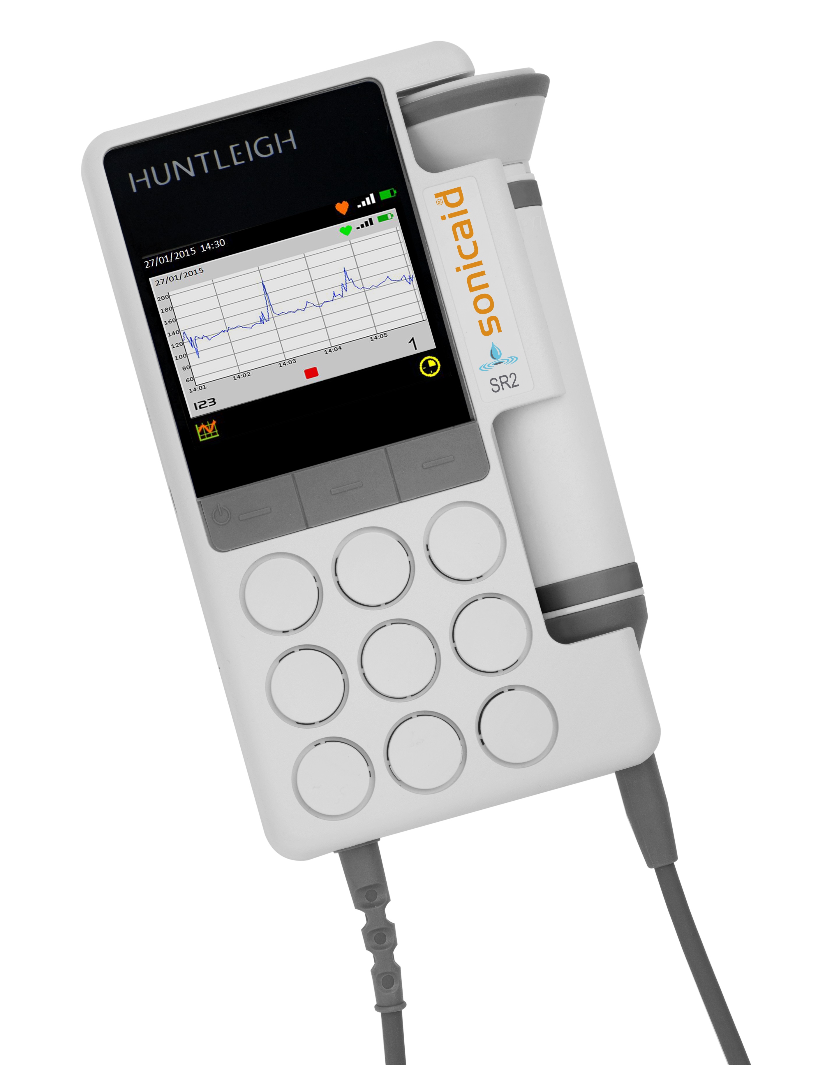 Sonicaid Fetaldoppler SR2 mit fest installierter 2-MHz-Sonde