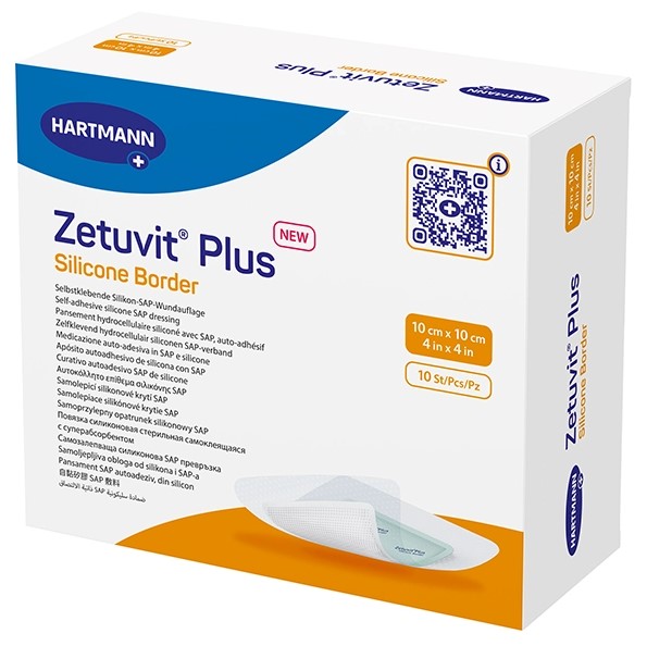 Zetuvit® Plus Silicone Border, 10 x 10cm, 10 St. superabsorbierende Kompresse