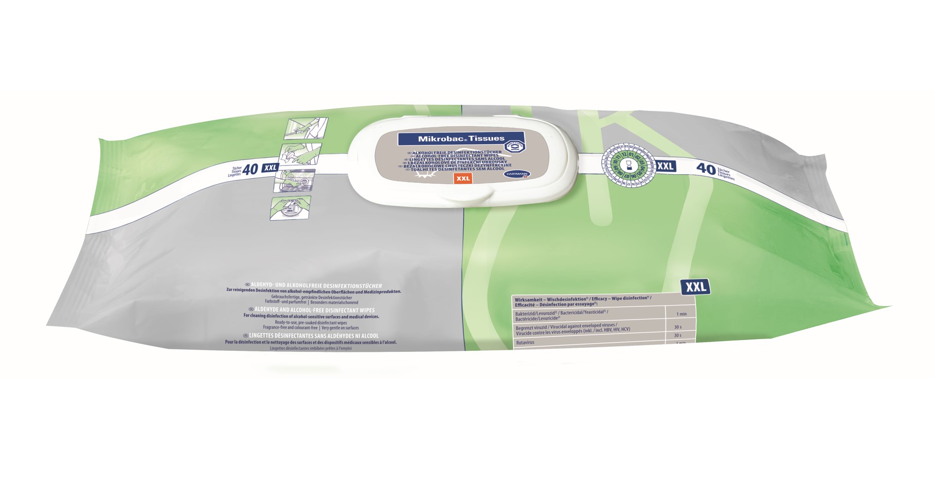 Mikrobac Tissue XXL, 40 St. alhoholfreie Flächendesinfektionstücher im Flowpack