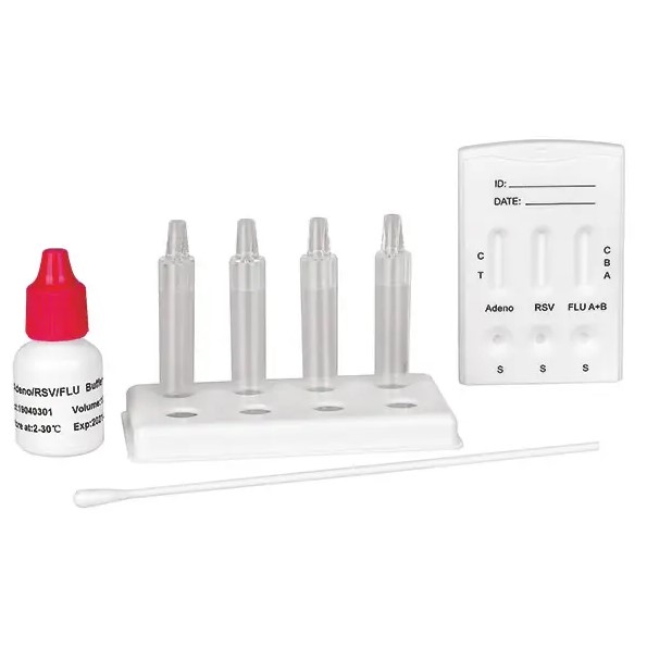 Cleartest Adenovirus / RSV / Influenza A + B aus Nasen-/Rachenabstrich, Testkassetten mit Zubehör