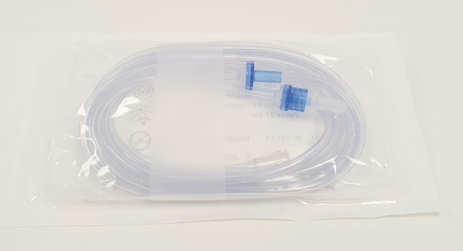 Patientenschlauch für Ulrich Injektor 250cm 2 Rückschlagventile max. 21 bar, 50 Stück Innenlumen