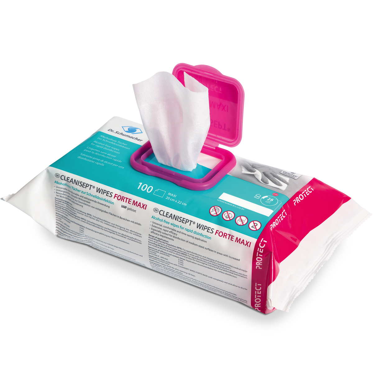 Cleanisept Wipes forte Maxi 100 St. alkoholfreie Tücher zur Schnelldesinfektion, im Flowpack