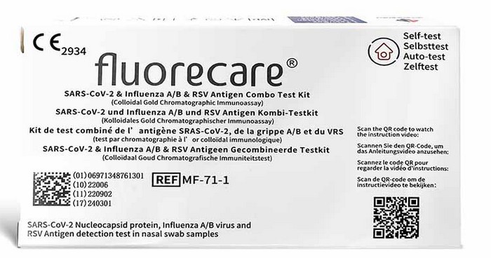 fluorecare Combotest SARS-CoV-2 und Influenza A/B und RSV Antigen-Kombi-Testkit, 1 St. (Laientest) fluorecare Combotest SARS-CoV-2 und Influenza A/B und RSV Antigen-Kombi-Testkit, 1 St. (Laientest)