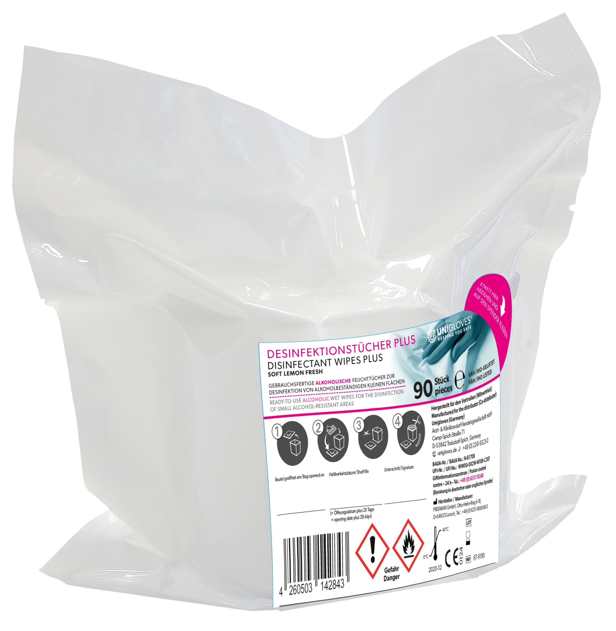 Desinfektionstücher Plus Soft, LemonFresh, gebrauchsfertige Desinfektionstücher, Rolle mit 90 Blatt