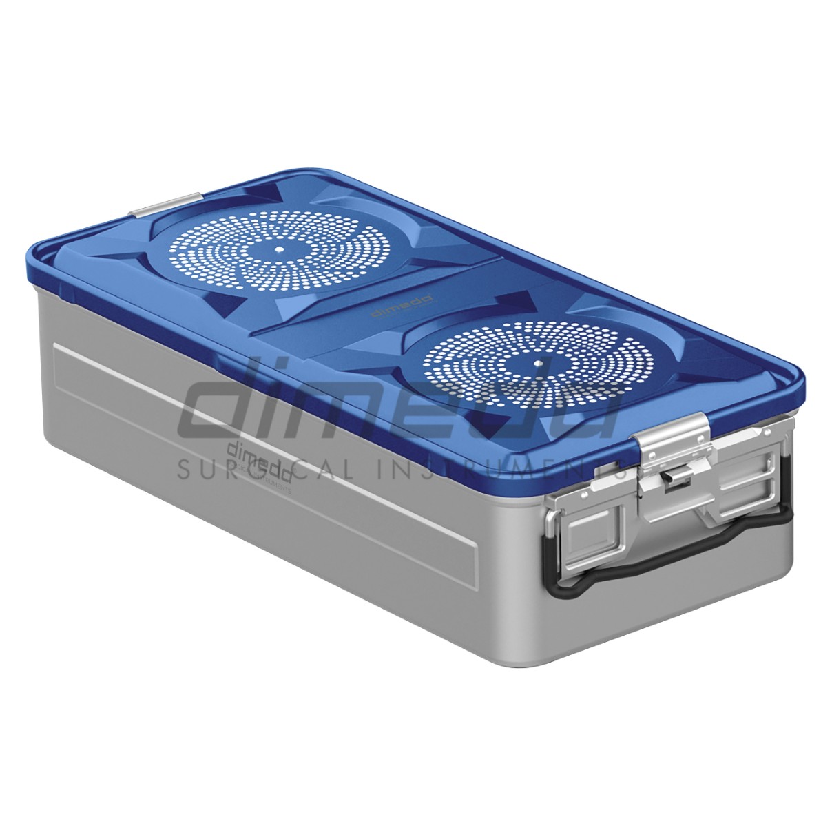 Sterilisationscontainer mit gelochtem Deckel in blau - Außenmaße: 600 x 285 x 150mm