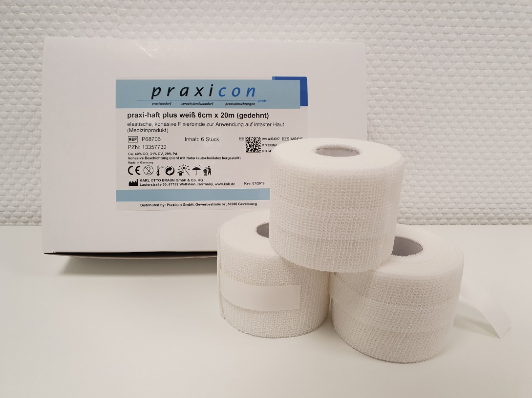 praxi-haft plus - latexfreie, kohäsive (haftende), elastische Fixierbinde, 6 Rollen