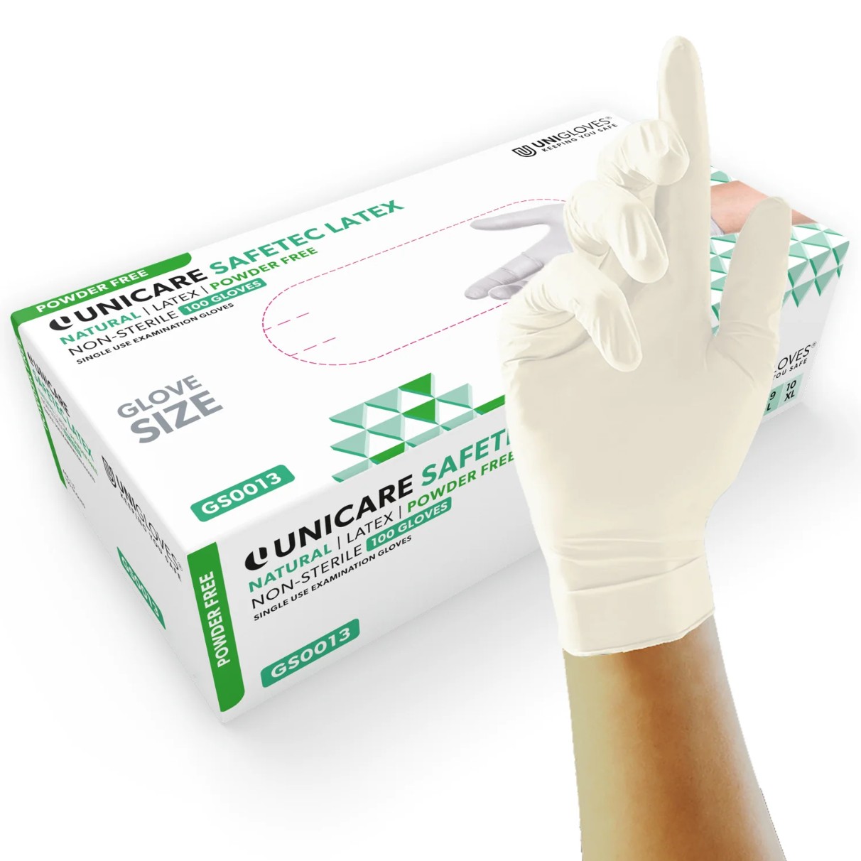 UNICARE SAFETEC LATEX Einmal-Untersuchungshandschuhe ungepudert, unsteril, 100 St.